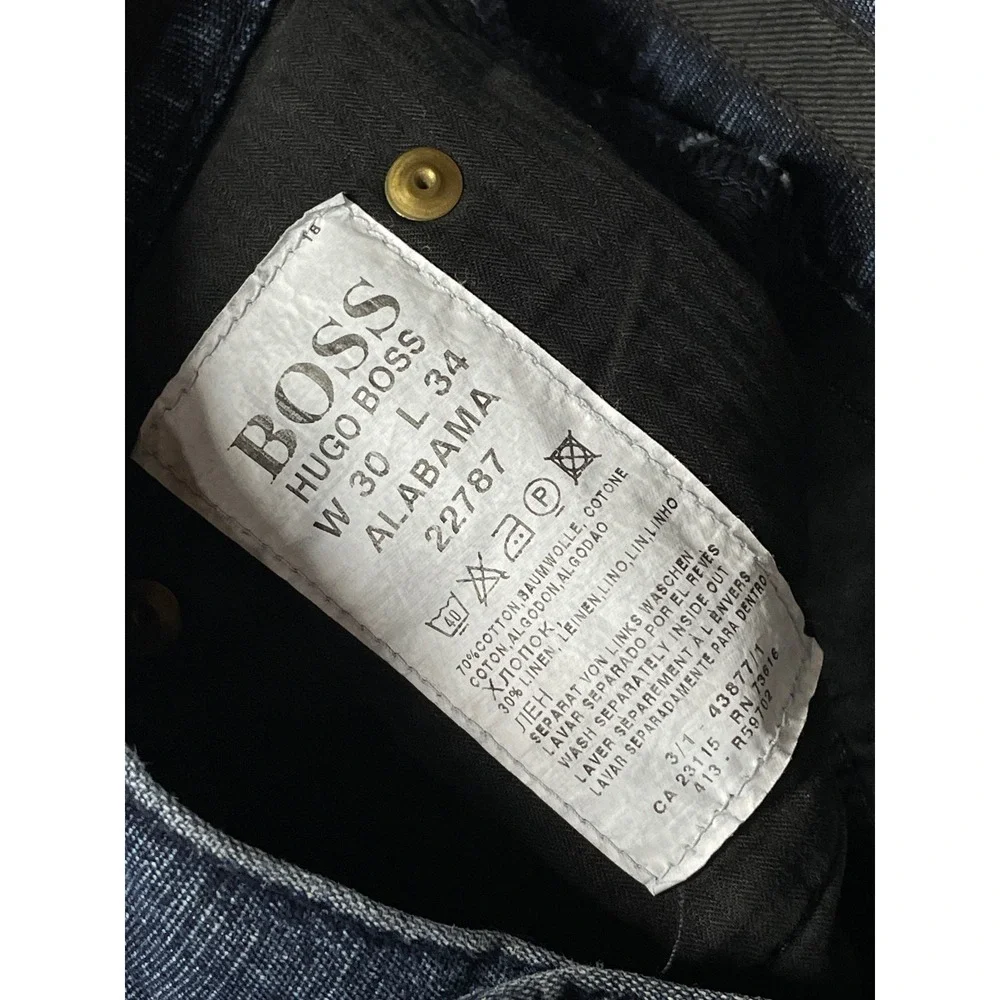 Hugo Boss Alabama Straight Leg Jeans Mens 30x34 Dark Wash Cotton Linen Blend